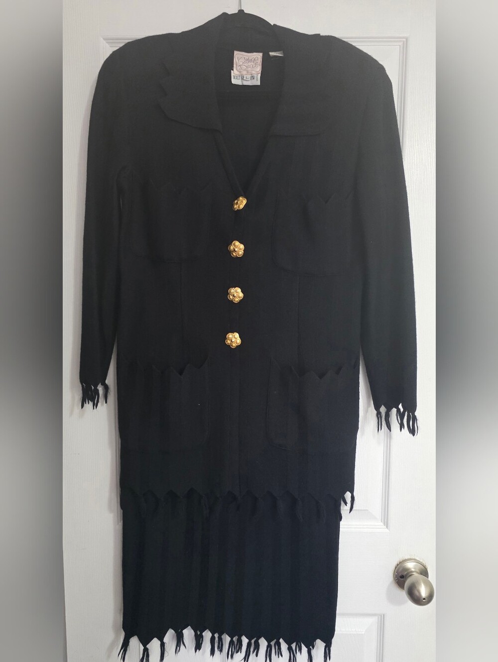 Women's Black 2-Piece Suit with Gold Button Accents